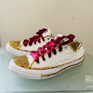 Converse CT All‎ Star Ox Customized Size 8 Pearl Sneakers Ribbon Laces Youth